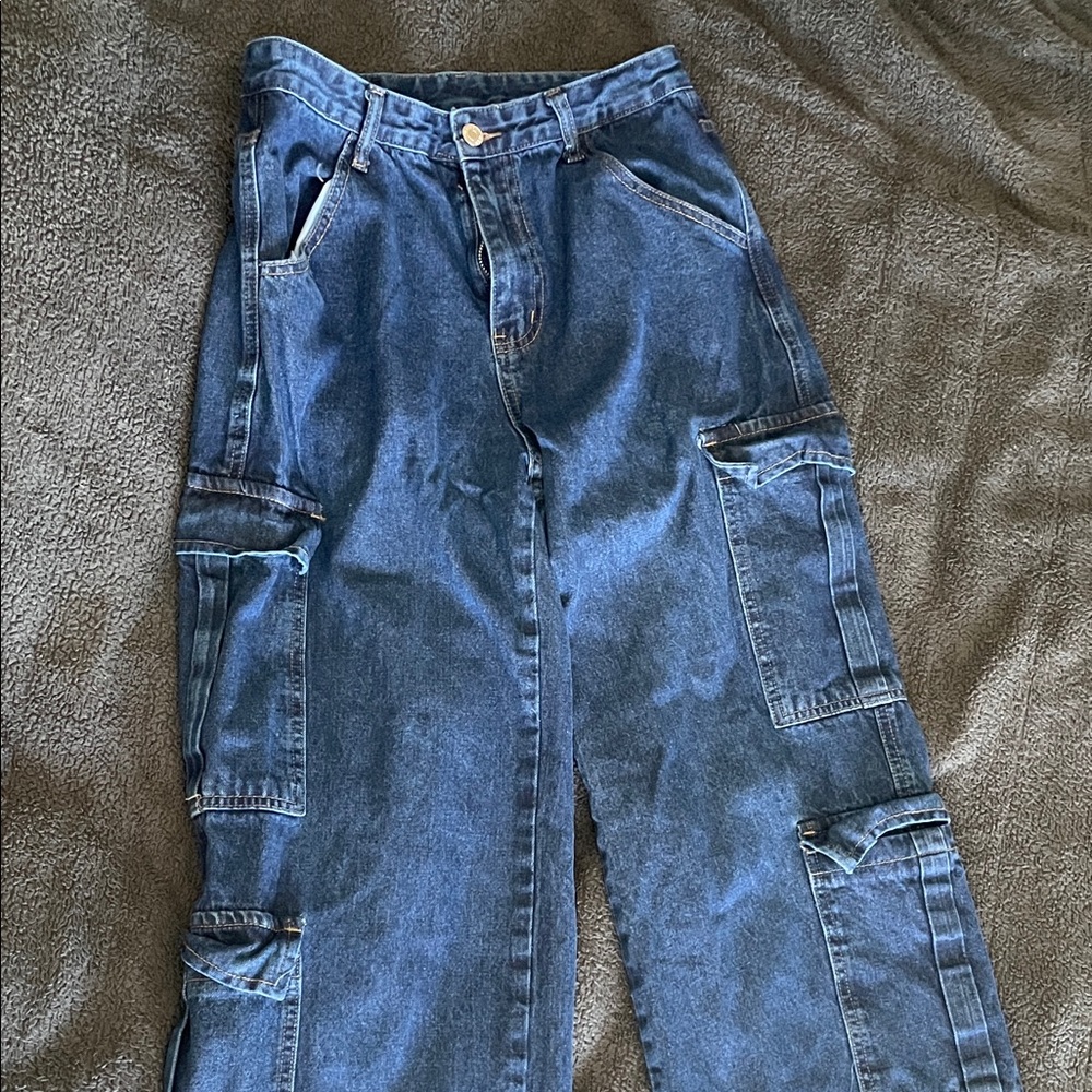 FLVSUN Blue Denim Cargo Jeans